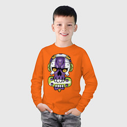 Лонгслив хлопковый детский Cool art skull, цвет: оранжевый — фото 2