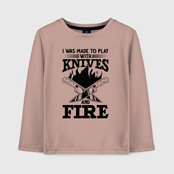 Лонгслив хлопковый детский Меня заставили играть с ножами и огнем, цвет: пыльно-розовый