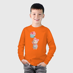 Лонгслив хлопковый детский Мишка с воздушным пирожным, цвет: оранжевый — фото 2