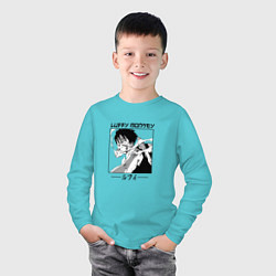 Лонгслив хлопковый детский Ван-Пис, Луффи Luffy, цвет: бирюзовый — фото 2