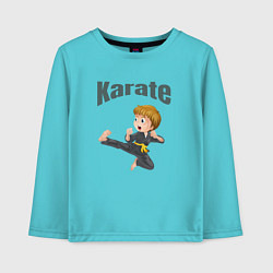 Лонгслив хлопковый детский Карате , дизайн футболки для детей, цвет: бирюзовый