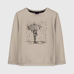 Детский лонгслив Девушка с зонтом под дождем