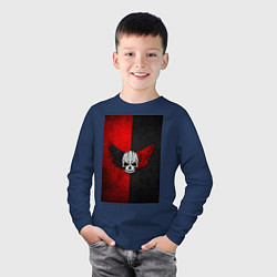 Лонгслив хлопковый детский Череп Клоуна на красно-черном фоне, цвет: тёмно-синий — фото 2