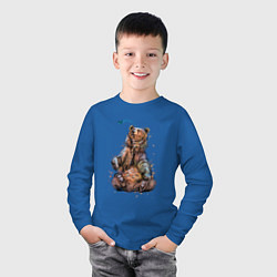 Лонгслив хлопковый детский Медведь и бабочка, цвет: синий — фото 2