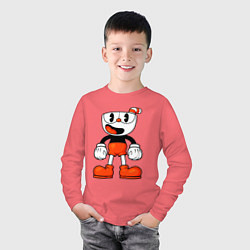 Лонгслив хлопковый детский Cuphead красная чашечка, цвет: коралловый — фото 2