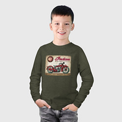 Лонгслив хлопковый детский Indian motorcycle 1901, цвет: меланж-хаки — фото 2