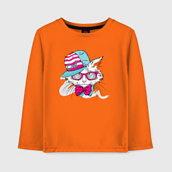 Лонгслив хлопковый детский Кот в кепке и с бабочкой, цвет: оранжевый