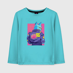 Лонгслив хлопковый детский Blue Cyberpunk Cat, цвет: бирюзовый