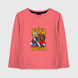 Лонгслив хлопковый детский Хоккей - Russia, цвет: коралловый