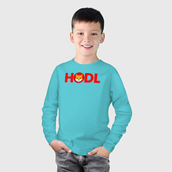 Лонгслив хлопковый детский HODL Shiba, цвет: бирюзовый — фото 2