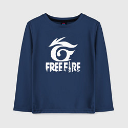 Лонгслив хлопковый детский Free Fire - белый лого, цвет: тёмно-синий