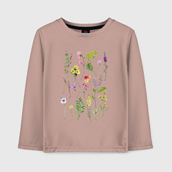 Лонгслив хлопковый детский Полевые растения цветы ботаника, цвет: пыльно-розовый