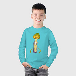Лонгслив хлопковый детский Психоделический гриб, цвет: бирюзовый — фото 2