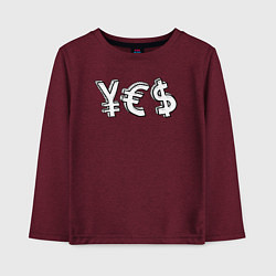 Лонгслив хлопковый детский YES юань, евро, доллар, цвет: меланж-бордовый