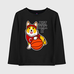 Лонгслив хлопковый детский JUST DUNK IT корги, цвет: черный