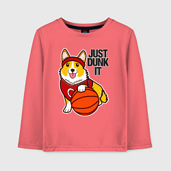 Лонгслив хлопковый детский JUST DUNK IT корги, цвет: коралловый