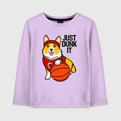 Лонгслив хлопковый детский JUST DUNK IT корги, цвет: лаванда