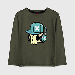 Детский лонгслив Прикольный черепок - меломан Cool skull - music lo