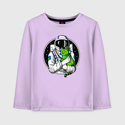 Лонгслив хлопковый детский Космонавт с инопланетным котом, цвет: лаванда