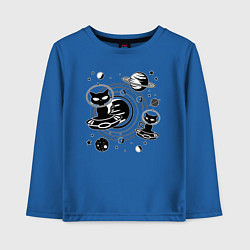 Лонгслив хлопковый детский Коты пришельцы в космосе, цвет: синий