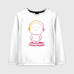 Лонгслив хлопковый детский I love music цветная, цвет: белый