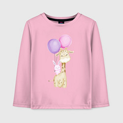 Лонгслив хлопковый детский Милый Жирафик и Крольчонок С Шариками, цвет: светло-розовый