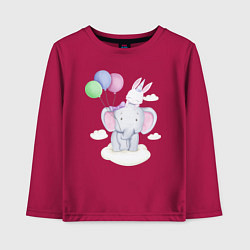 Лонгслив хлопковый детский Милый Слонёнок и Крольчонок На Облаке, цвет: маджента