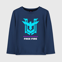 Лонгслив хлопковый детский Символ Free Fire в неоновых цветах, цвет: тёмно-синий
