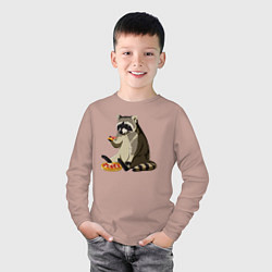 Лонгслив хлопковый детский Енот кушает пиццу, цвет: пыльно-розовый — фото 2