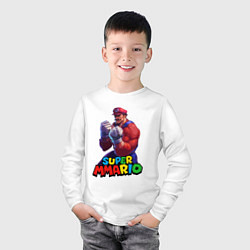 Лонгслив хлопковый детский Супер Ммарио Супер Марио ММА, цвет: белый — фото 2
