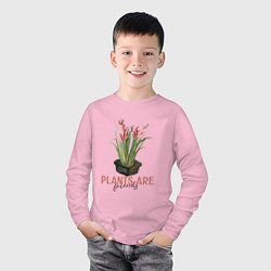 Лонгслив хлопковый детский Plants are friends, цвет: светло-розовый — фото 2