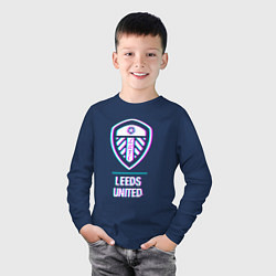 Лонгслив хлопковый детский Leeds United FC в стиле Glitch, цвет: тёмно-синий — фото 2