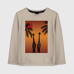 Лонгслив хлопковый детский Жирафы и пальмы на закате, цвет: миндальный