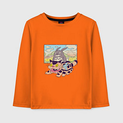 Лонгслив хлопковый детский Тоторо на котобусе, цвет: оранжевый