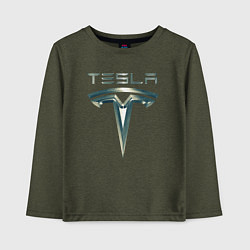 Детский лонгслив Tesla Logo Тесла Логотип Карбон