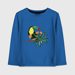 Лонгслив хлопковый детский Птица тукан с цветами и листьями, цвет: синий
