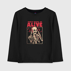 Лонгслив хлопковый детский Music Keeps Me Alive, цвет: черный