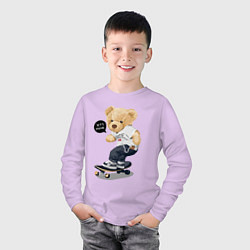 Лонгслив хлопковый детский Кульный мишутка - скейтер, цвет: лаванда — фото 2