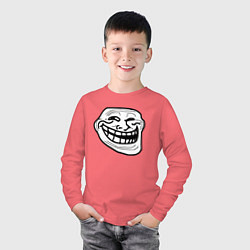 Лонгслив хлопковый детский Тролльфейс улыбается мем, цвет: коралловый — фото 2