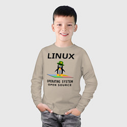 Лонгслив хлопковый детский Пингвин линукс, цвет: миндальный — фото 2