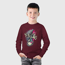 Лонгслив хлопковый детский Скелет-подросток-скейтер, цвет: меланж-бордовый — фото 2