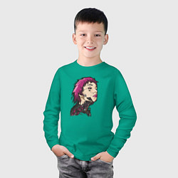 Лонгслив хлопковый детский Портрет девушки-кибера, цвет: зеленый — фото 2