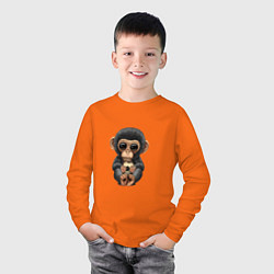 Лонгслив хлопковый детский Футбол - Шимпанзе, цвет: оранжевый — фото 2