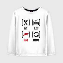Лонгслив хлопковый детский Eat - sleep - Forza Horizon - repeat, цвет: белый
