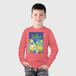 Лонгслив хлопковый детский Семейка Симпсонов - Гомер, Мардж и их отпрыски, цвет: коралловый — фото 2