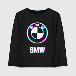 Лонгслив хлопковый детский Значок BMW в стиле glitch, цвет: черный