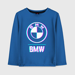 Лонгслив хлопковый детский Значок BMW в стиле glitch, цвет: синий