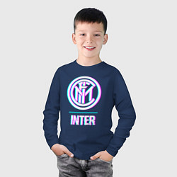 Лонгслив хлопковый детский Inter FC в стиле glitch, цвет: тёмно-синий — фото 2