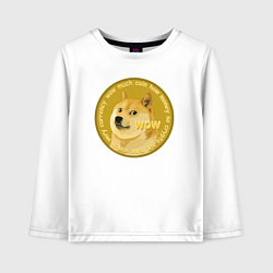 Лонгслив хлопковый детский Иронизирующая монета с Доге, цвет: белый