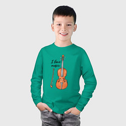 Лонгслив хлопковый детский Я люблю скрипку, цвет: зеленый — фото 2